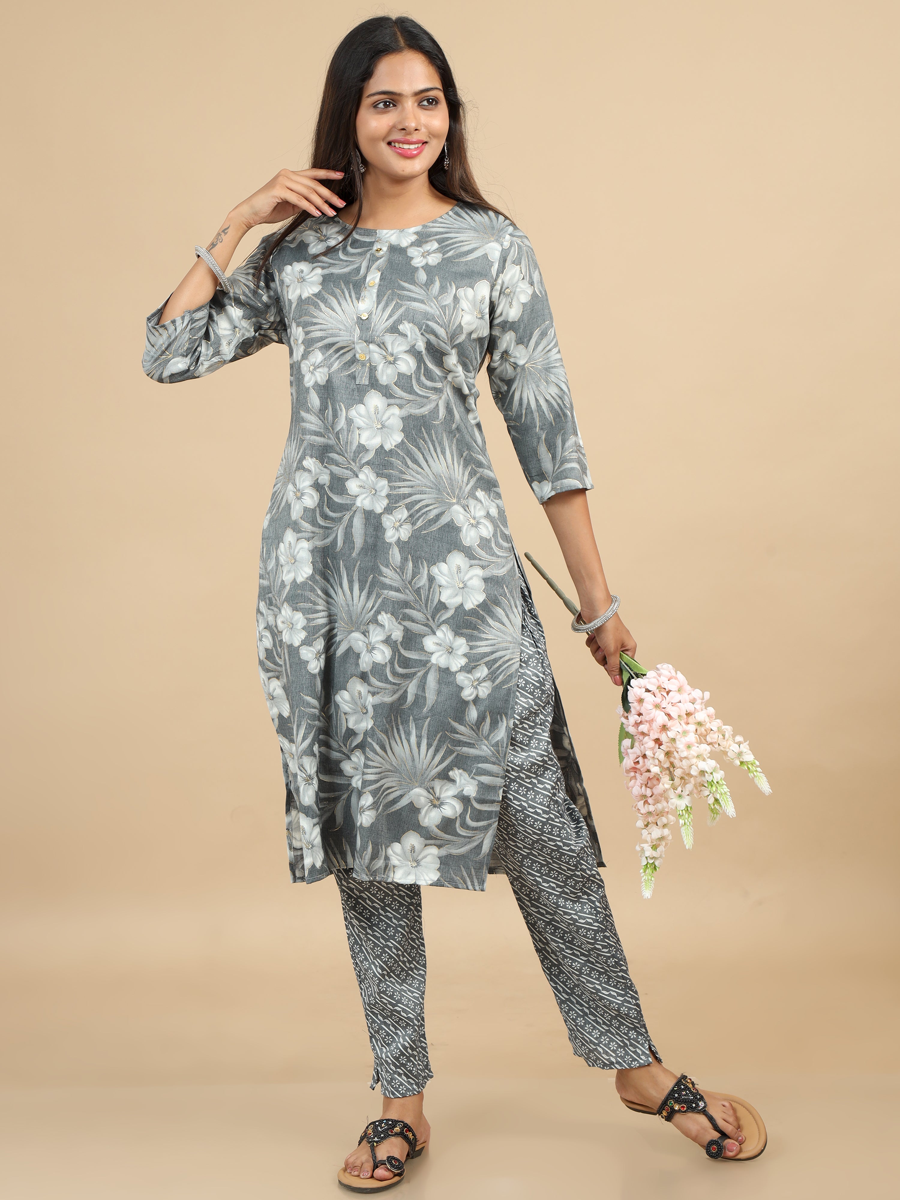 Grey and white floral dress hotsell